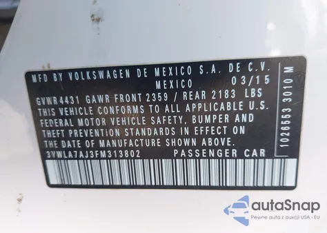 2015 Volkswagen Jetta 2.0L Tdi Se z USA, uszkodzony, nr VIN 3VWLA7AJ3FM313802